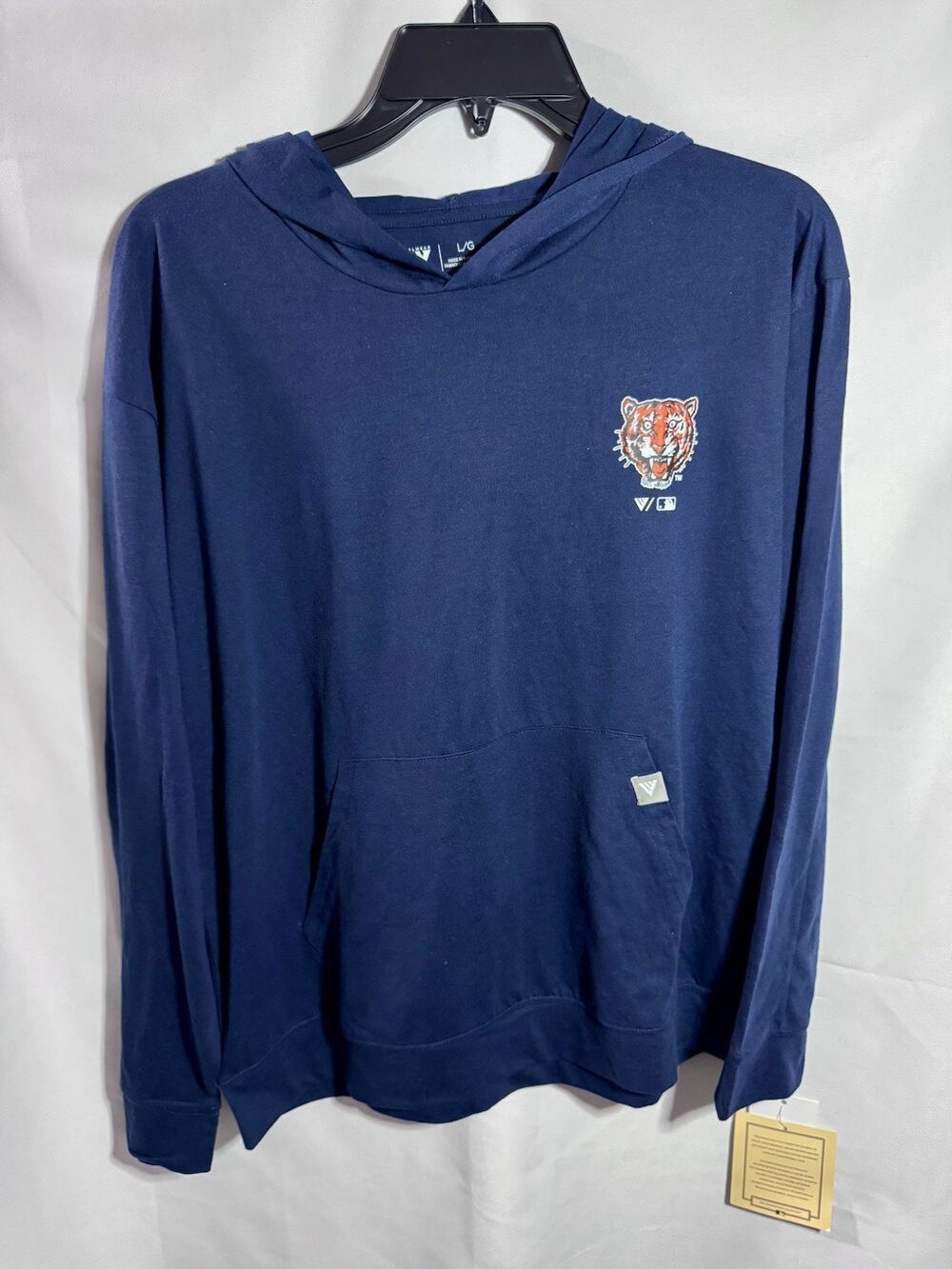 Detroit Tigers Levelwear Hooded Shirt Women's L Navy Coopers Town Collection